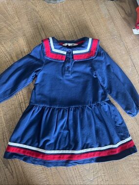 Mini Boden Navy Sailor Dress with Red & White Trim